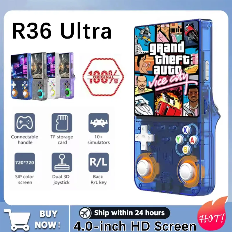 Consola R36 Ultra, juego Retro portátil, pantalla IPS de 4 pulgadas, reproductores de juegos portátiles, emulador, reproductor de vídeo de bolsillo, 64G/128G, más de 20000 juegos