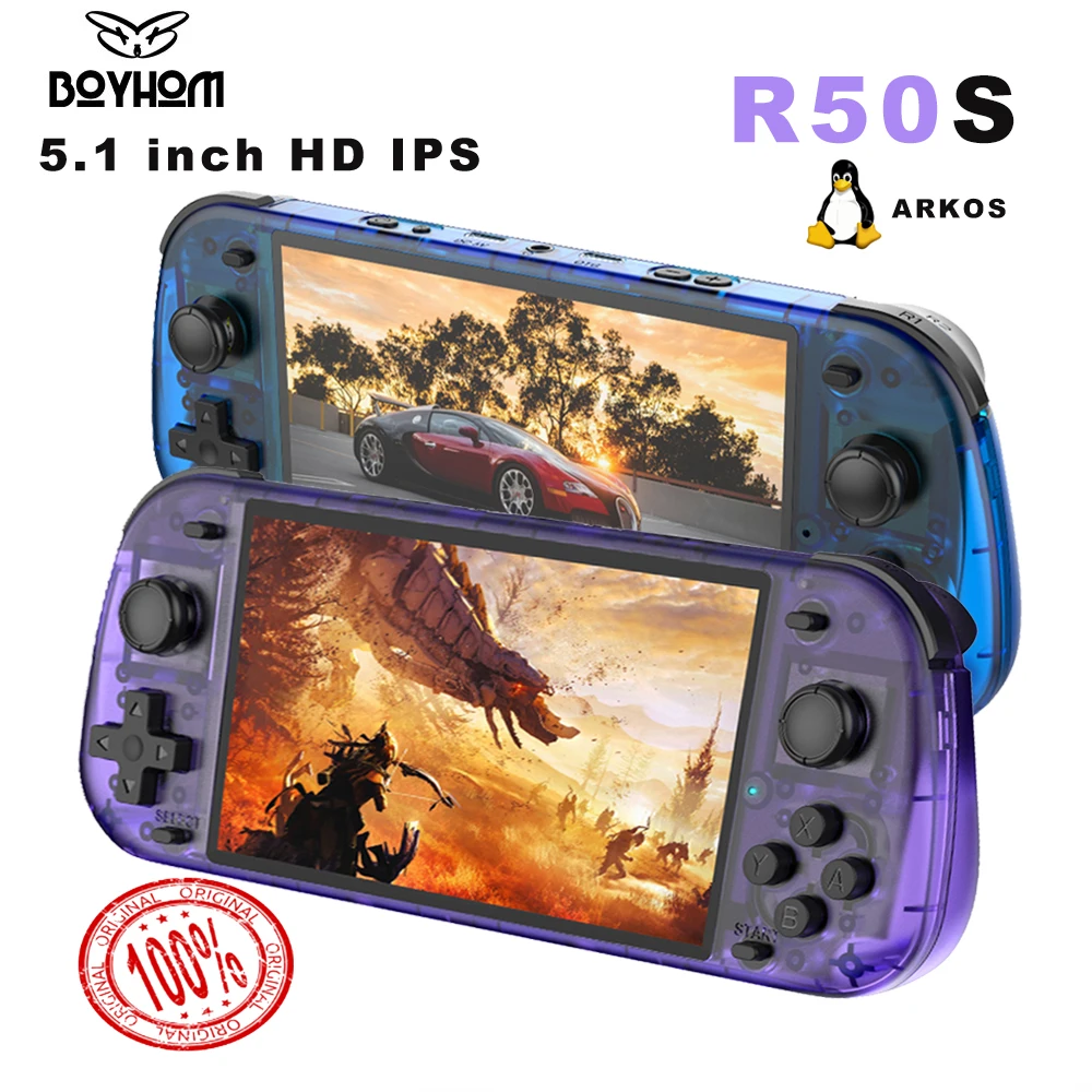 Consola de videojuegos portátil R50S de pantalla grande, sistema Linux, pantalla IPS de 5,1 pulgadas, reproductor de vídeo portátil de bolsillo, 128GB, R36 Ultra