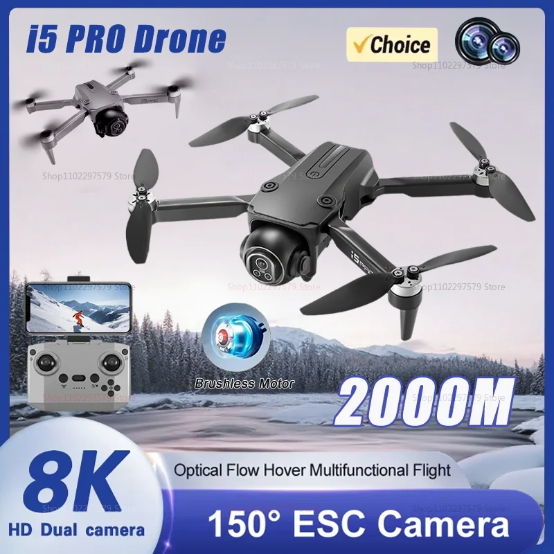 NUEVOS Drones i5 Pro GPS 8K Profesional 150 °   Cámaras duales 5G WIFI motores sin escobillas evitación de obstáculos FPV juguete cuadricóptero plegable