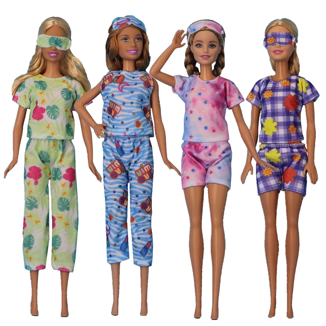 Pijama de muñeca hecha a mano + máscaras de ojos, ropa de uso diario para niñas, accesorios de muñeca Barbie, regalo de juguete, 1 Juego